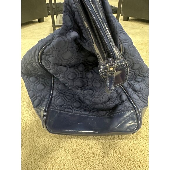 Vera Bradley Navy Quilted Travel Tote With Striped Lining & Leather Handles - Picture 9 of 10